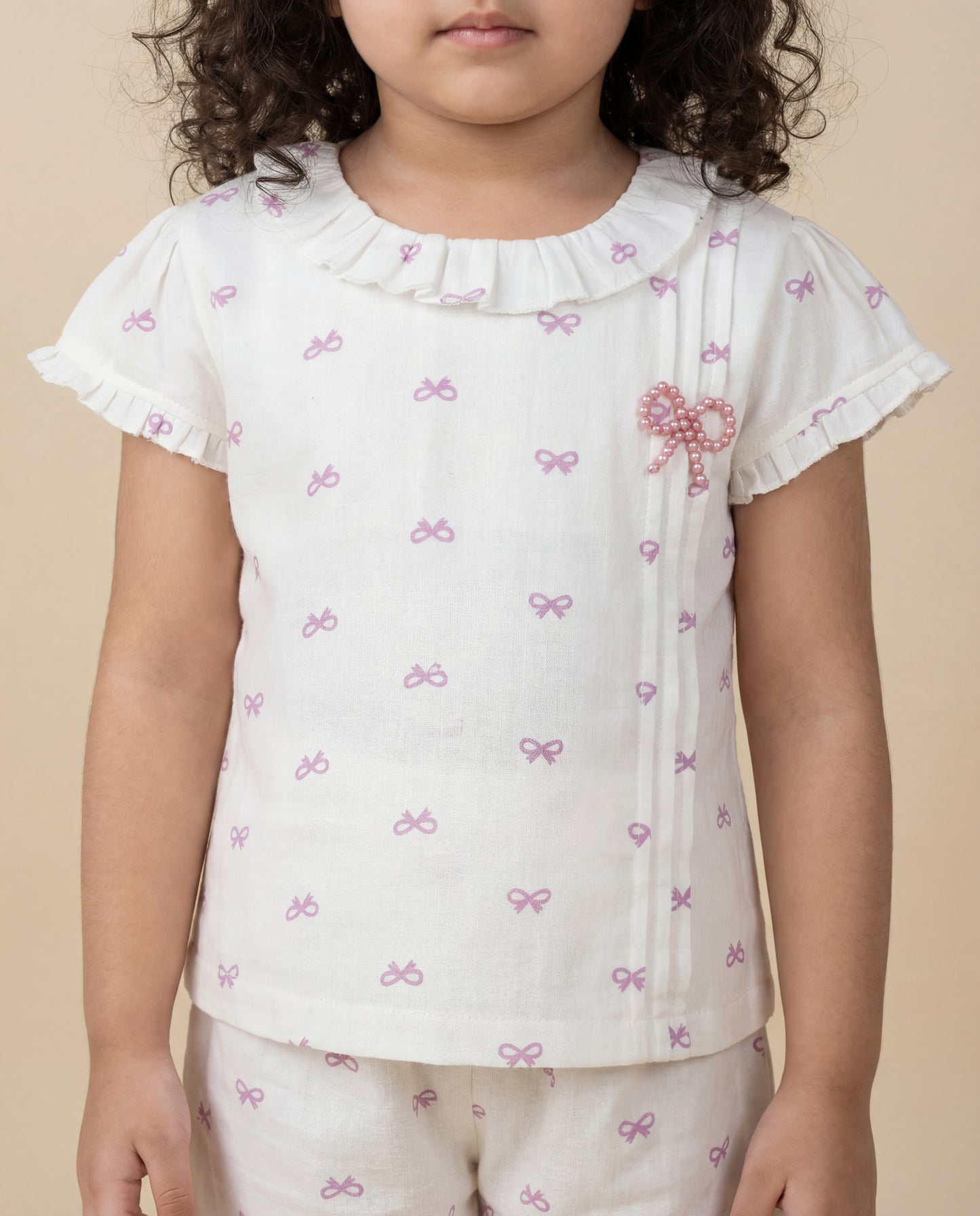 Comfortable cotton bow printed co-ordset