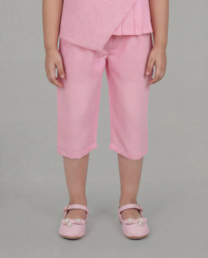 Pink linen co-ord set with floral detailing (SS26-#014)