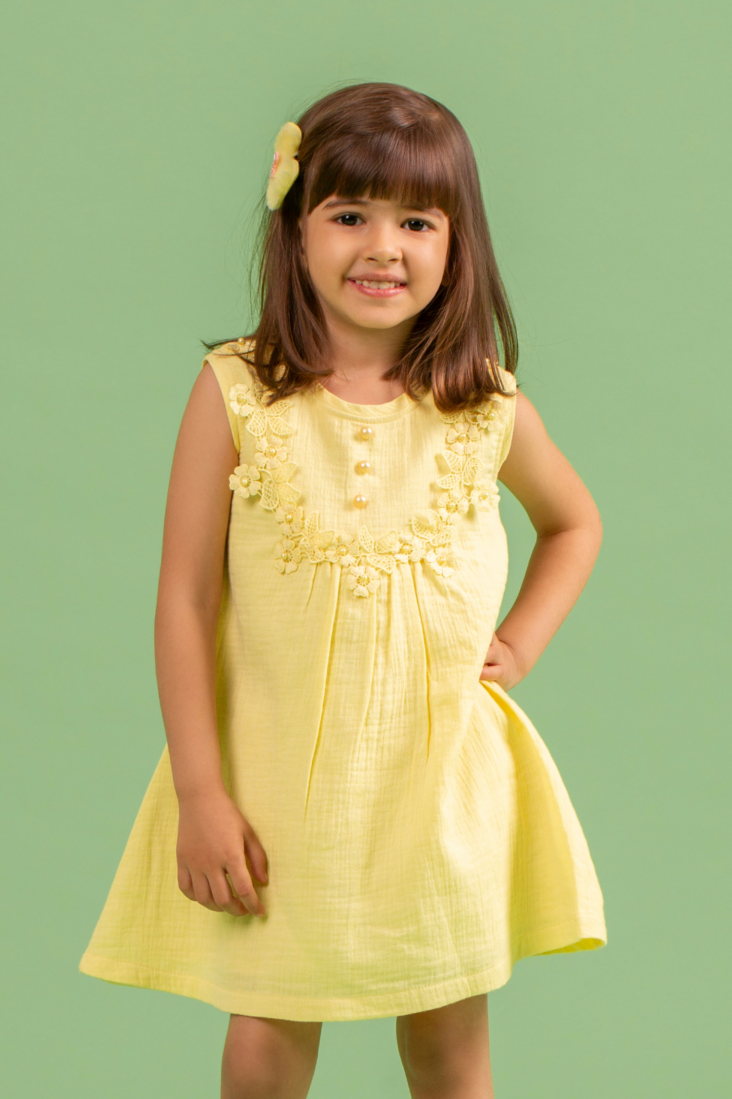 Yellow Dress with Flower lace