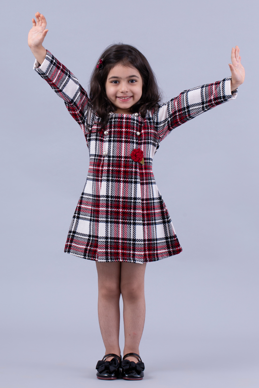 Maroon and white check dress