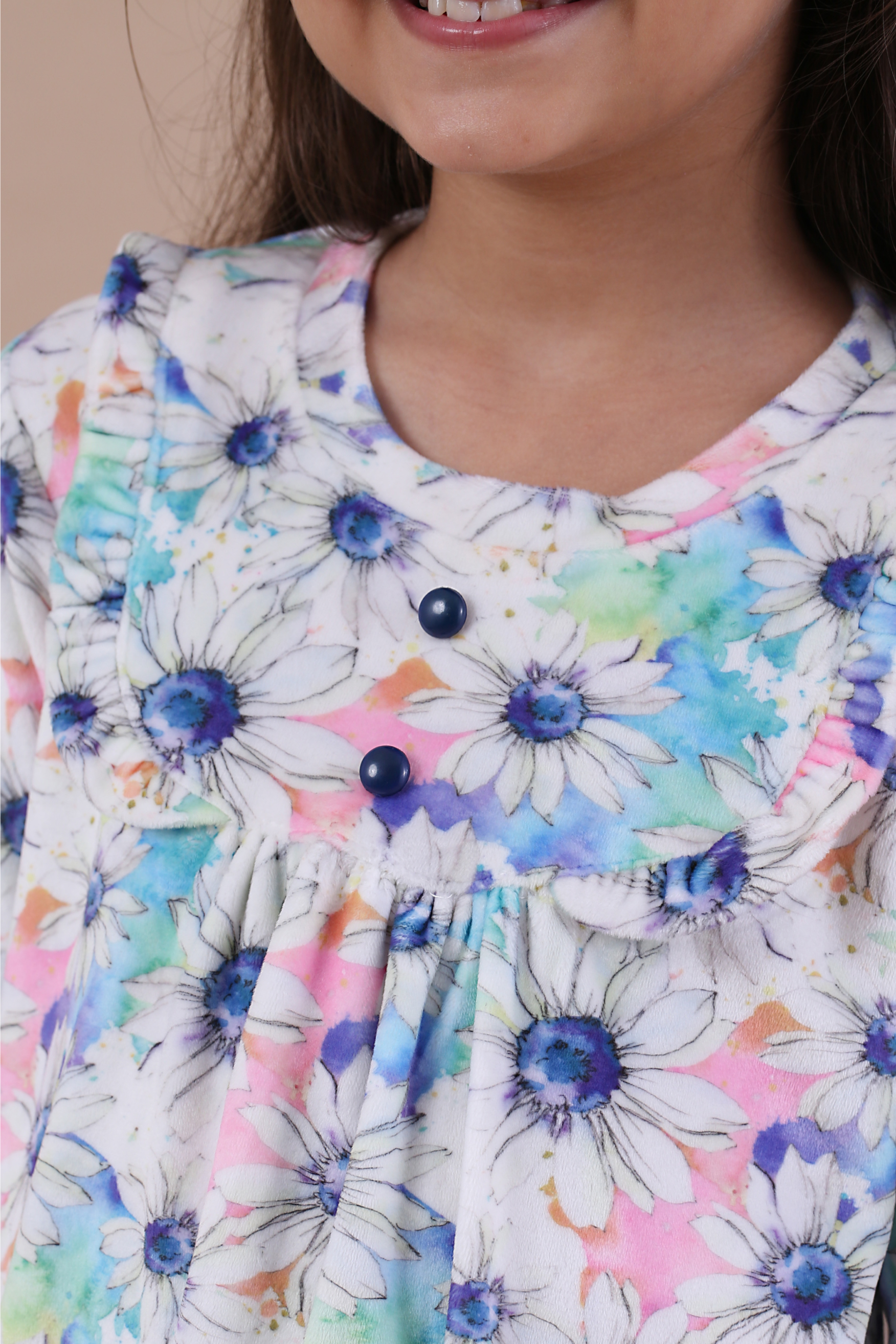 Blue floral printed nightsuit