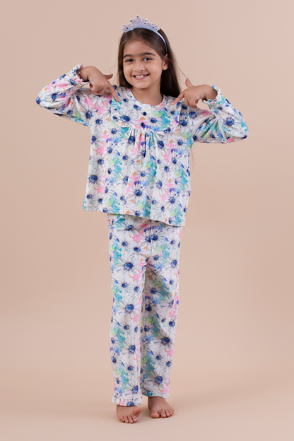 Blue floral printed nightsuit