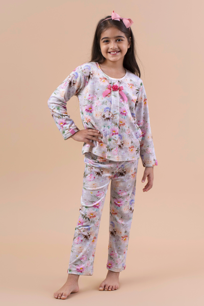 Pink floral printed nighsuit