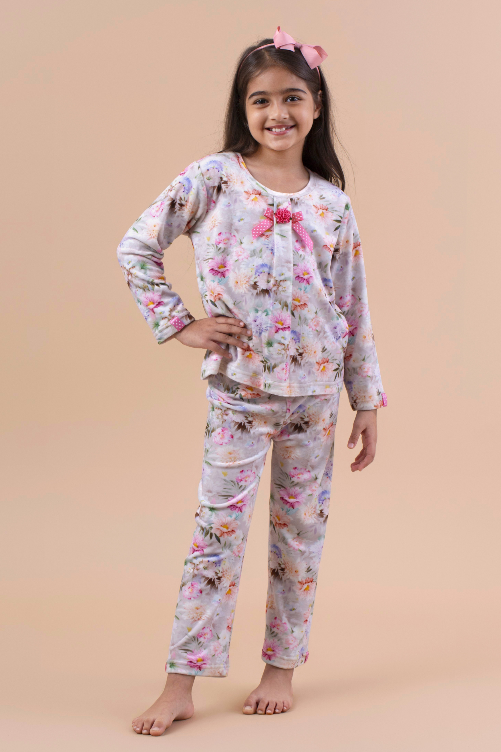 Pink floral printed night suit