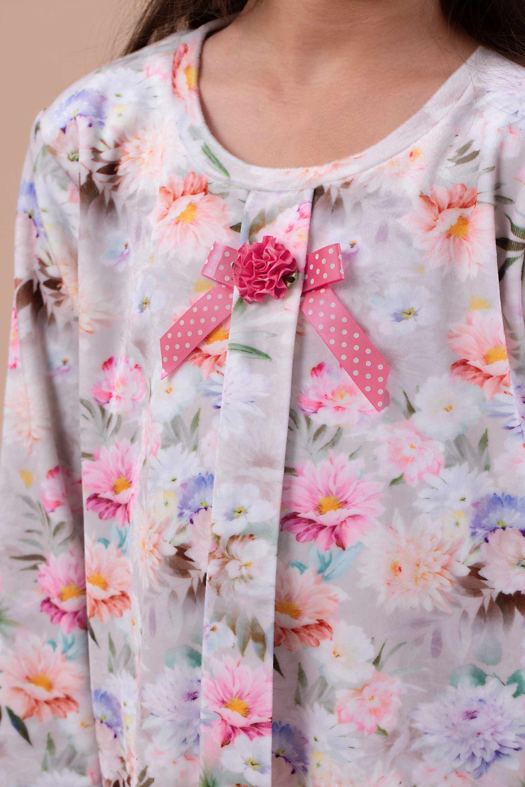 Pink floral printed night suit