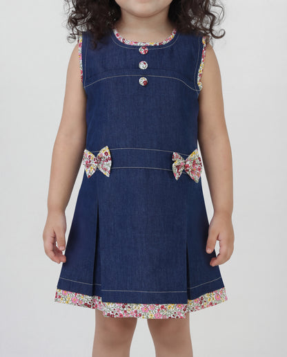 Denim dress with floral printed detailing (SS26-#028)