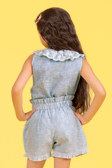Blue Linen Shorts Set