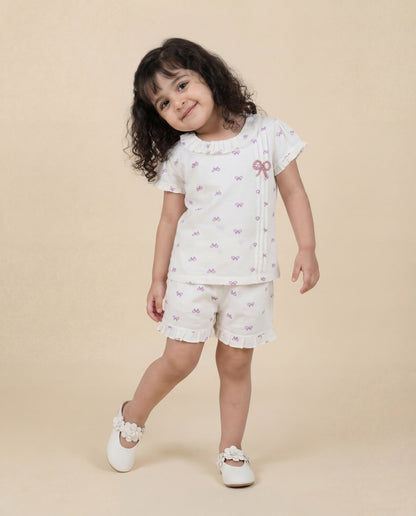 Comfortable cotton bow printed co-ordset
