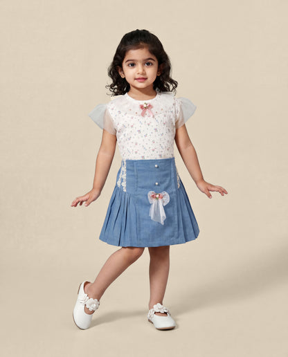 Butter floral printed top and denim skirt with lace SS26 (#015)