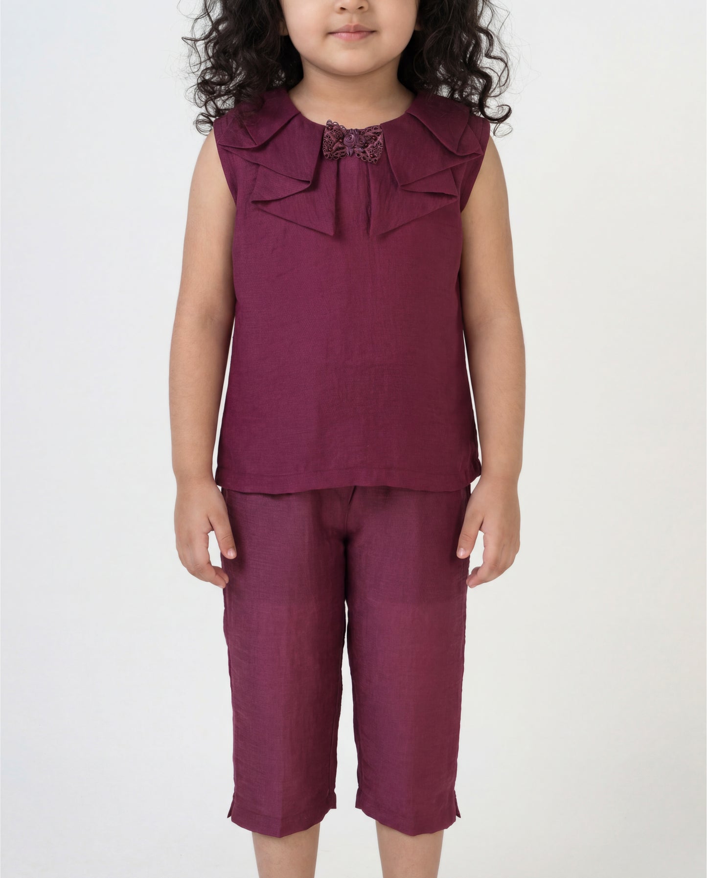 Plum co-ord set with fancy neck (SS26-#033)