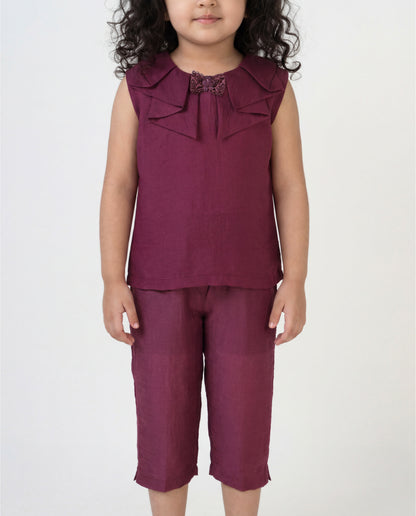 Plum co-ord set with fancy neck (SS26-#033)