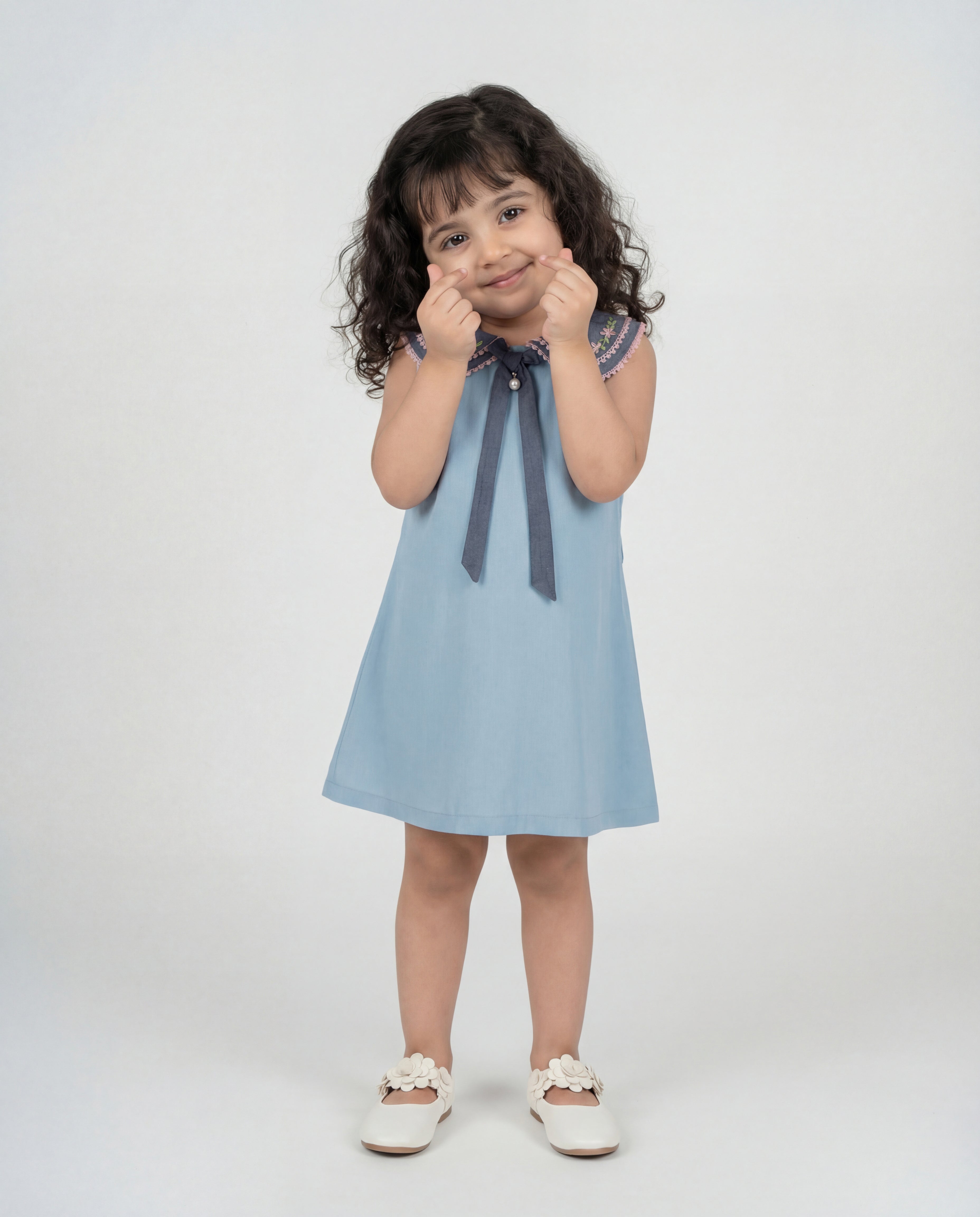 Denim dress with hand embriodery