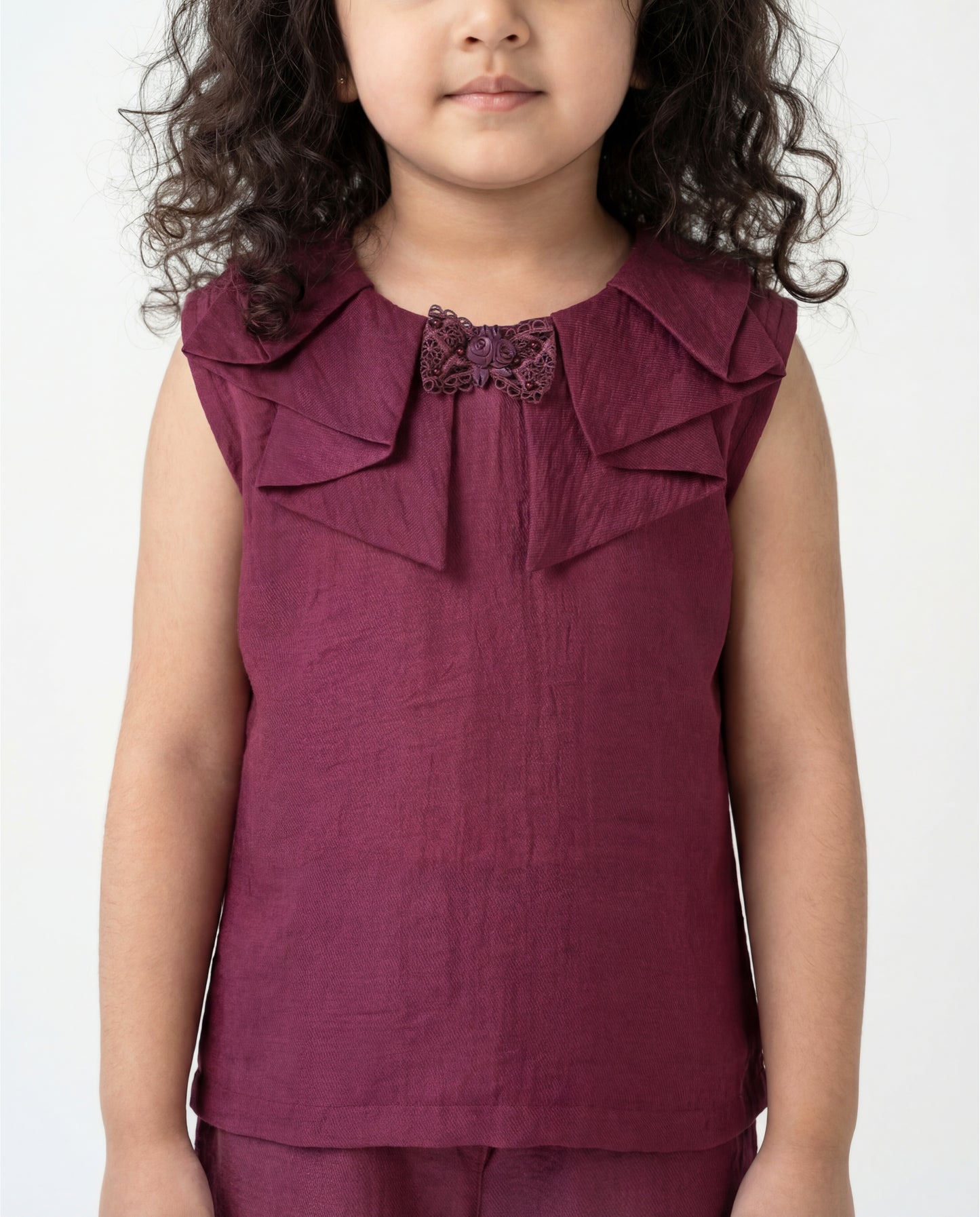 Plum co-ord set with fancy neck (SS26-#033)