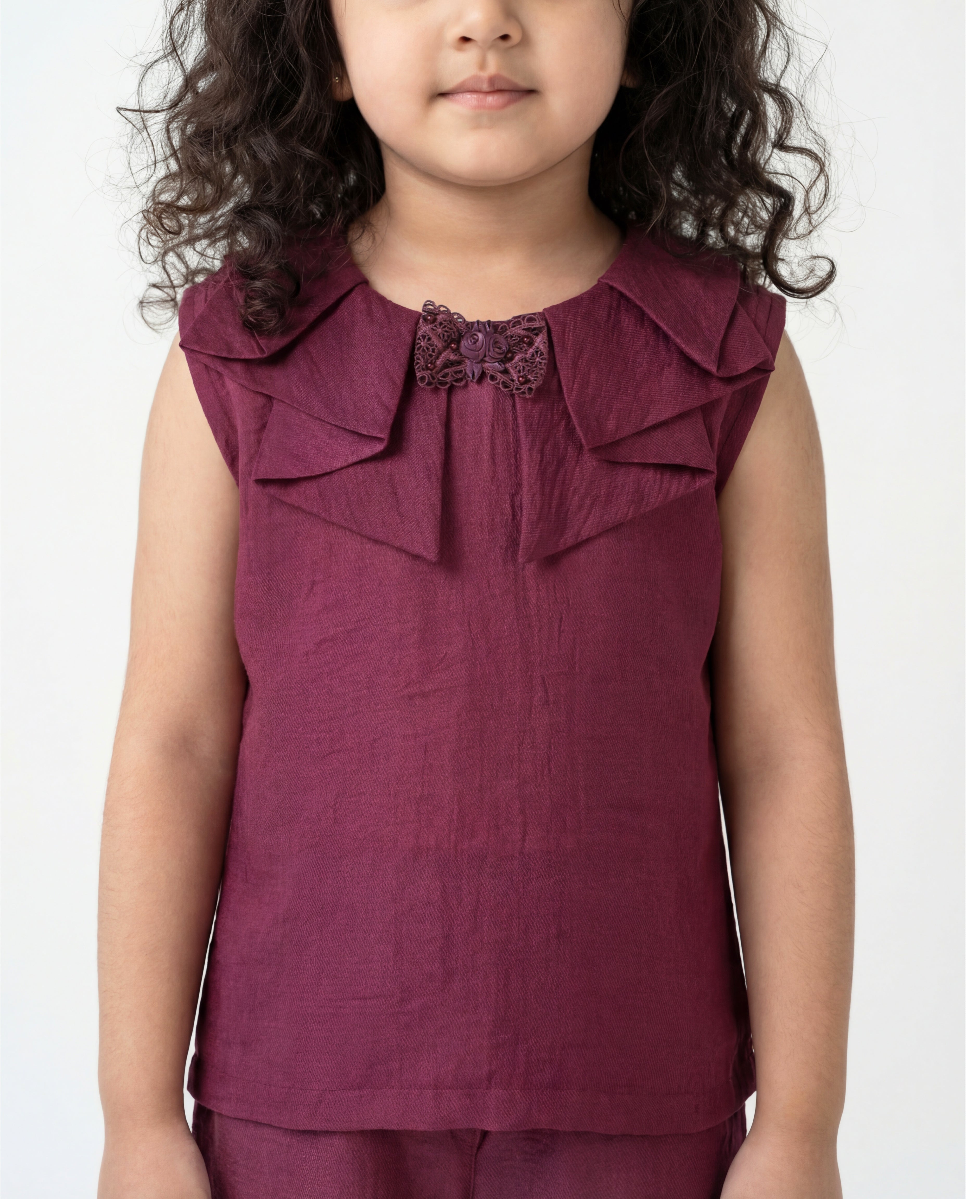 Plum co-ord set with fancy neck (SS26-#033)