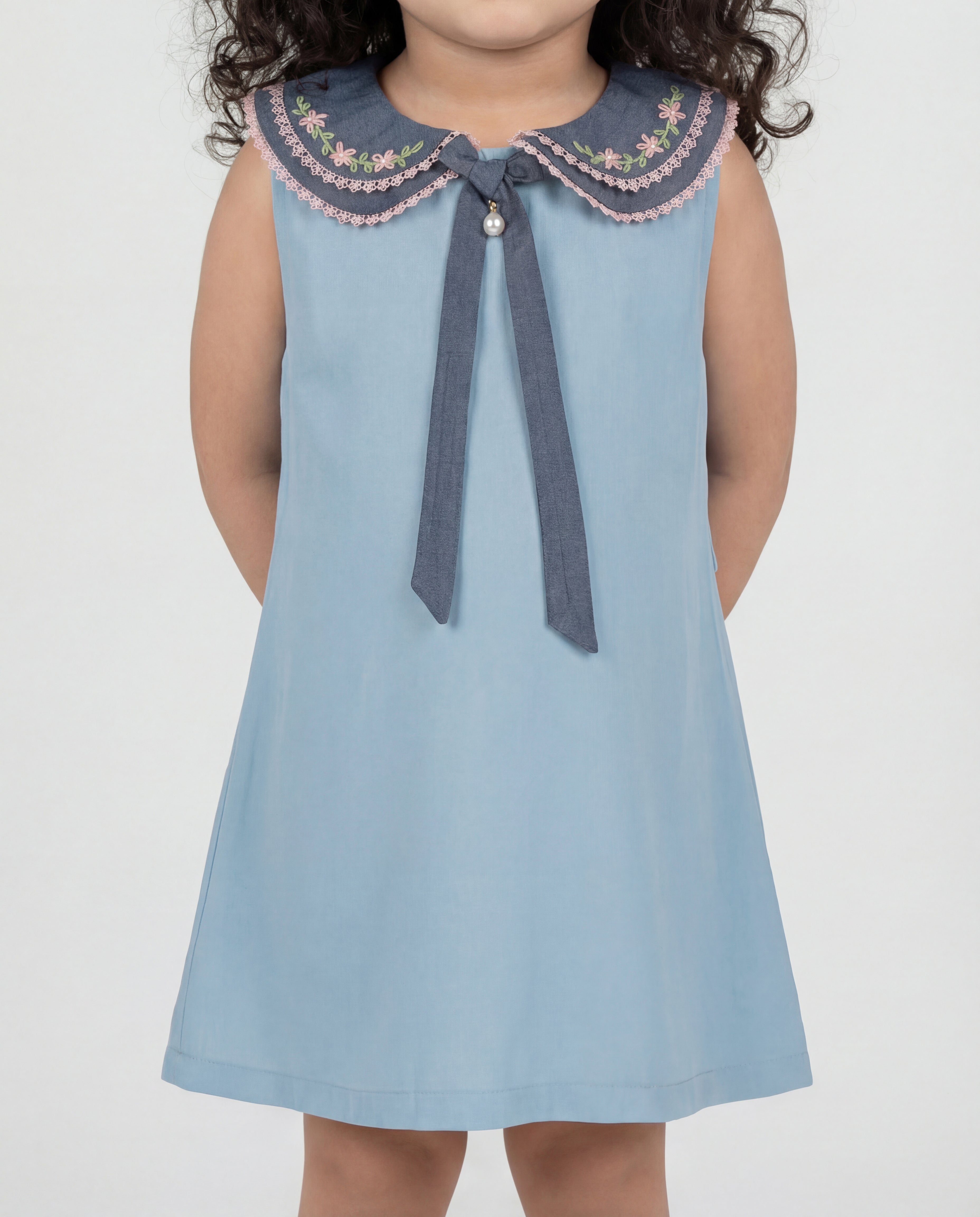 Denim dress with hand embriodery