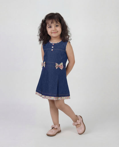 Denim dress with floral printed detailing (SS26-#028)
