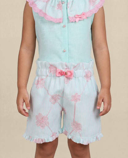Mint green linen co-ord set with fancy lace