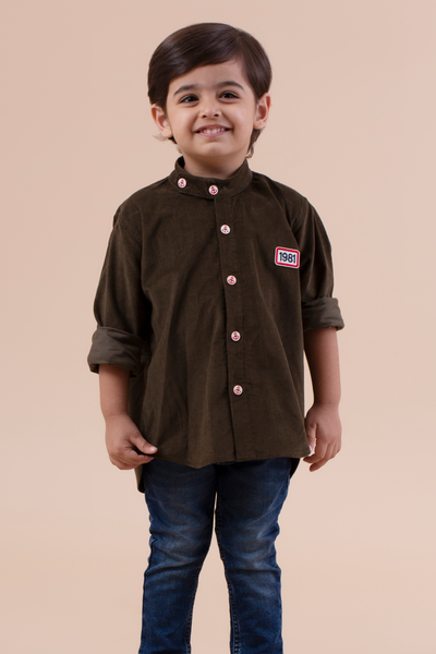 Mehendi green velvet corduroy shirt