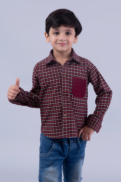 Maroon and cream check shirt