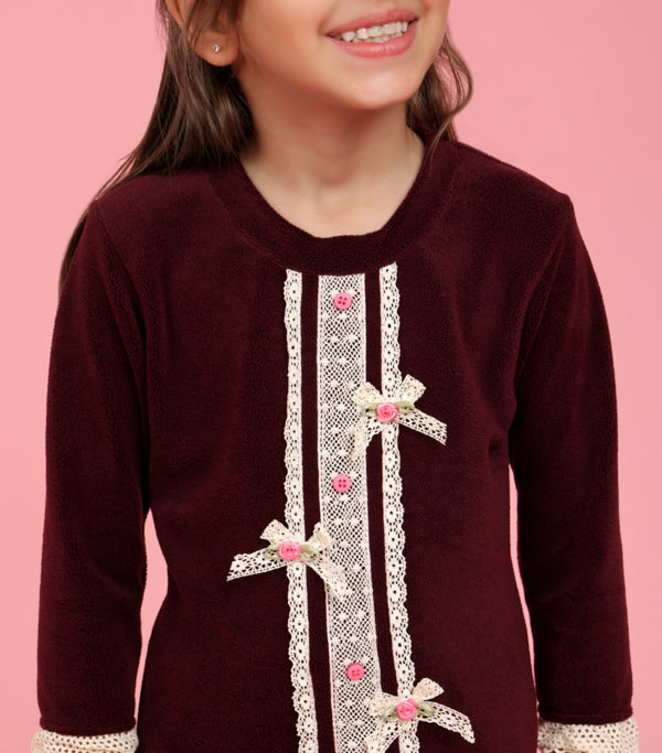 Maroon top with lace bows