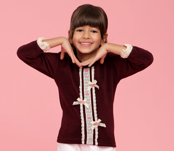 Maroon top with lace bows