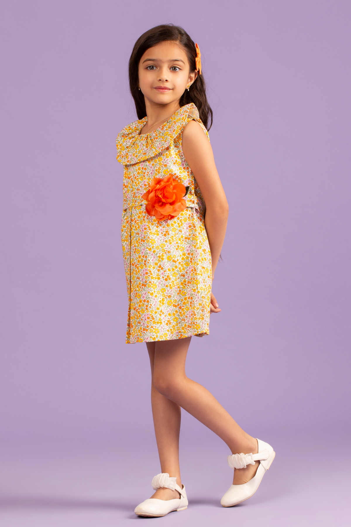 Floral printed Cotton dress with Flower