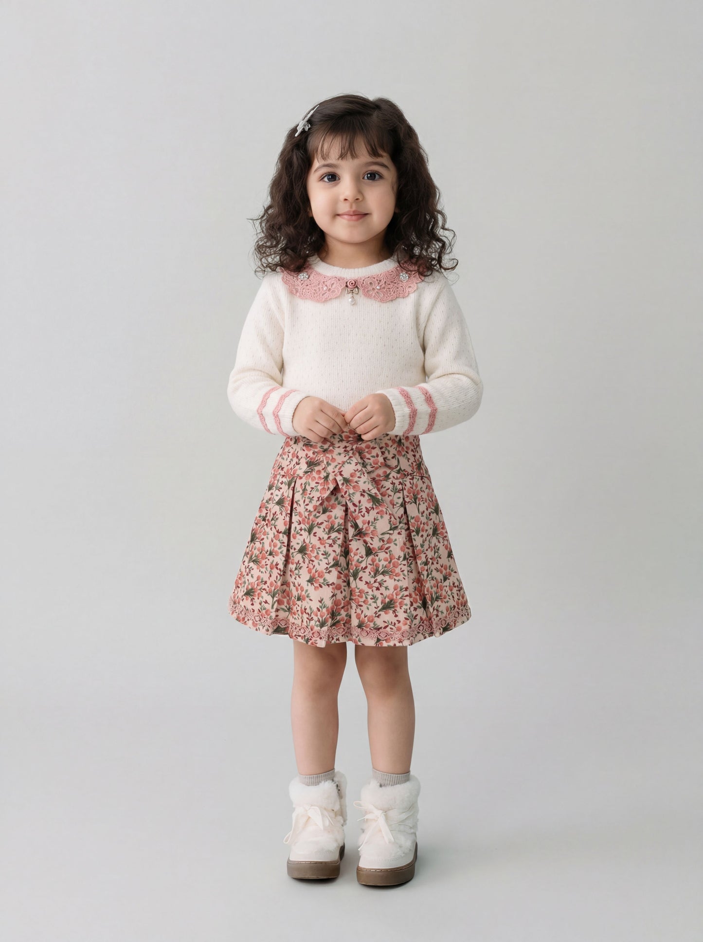 Floral skirt with woollen top (044)