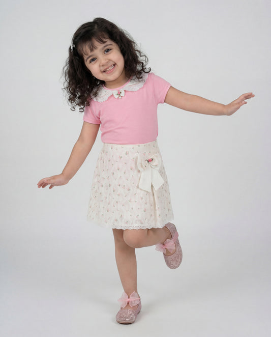 Peach top with floral printed skirt (SS26-#016)