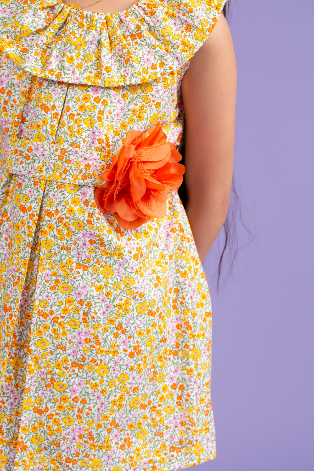 Floral printed Cotton dress with Flower