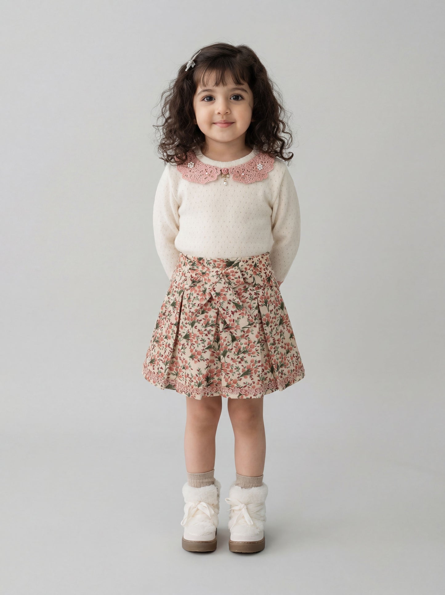 Floral skirt with woollen top (044)