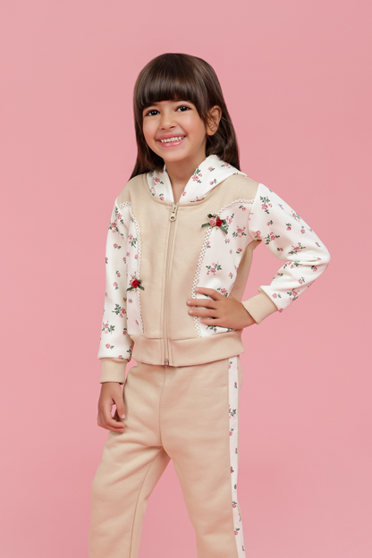 Floral printed beige and cream tracksuit