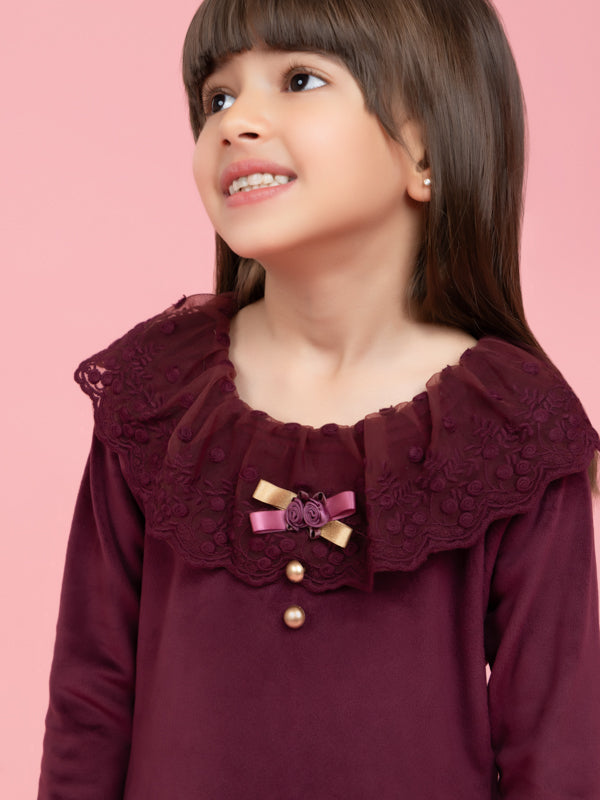Wine fancy lace top