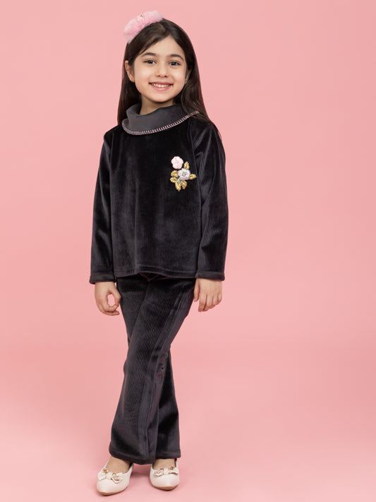 Dark grey co-ord set with embriodered patch