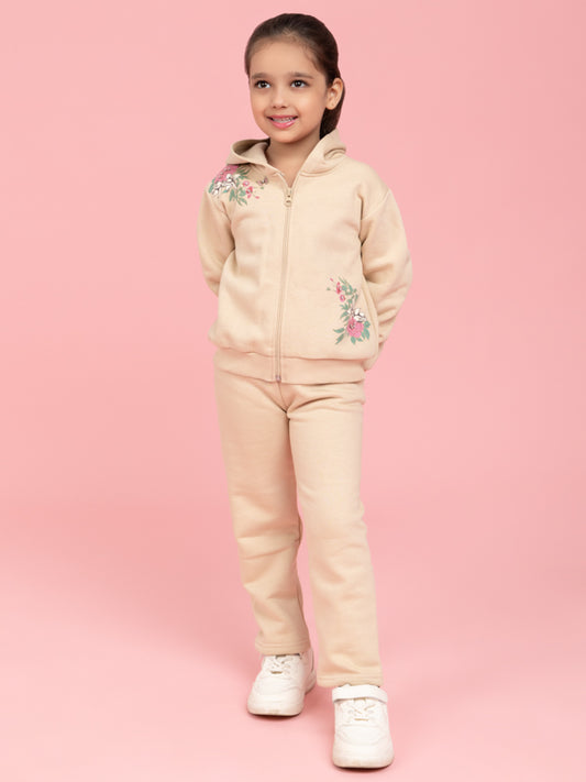 Beige tracksuit with printed flowers