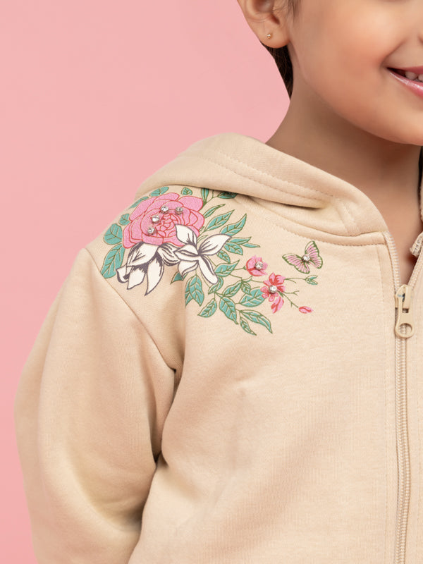 Beige tracksuit with printed flowers