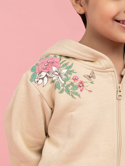 Beige tracksuit with printed flowers