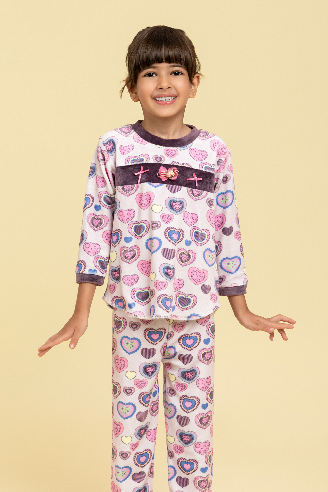 Heart printed cosy nightsuit