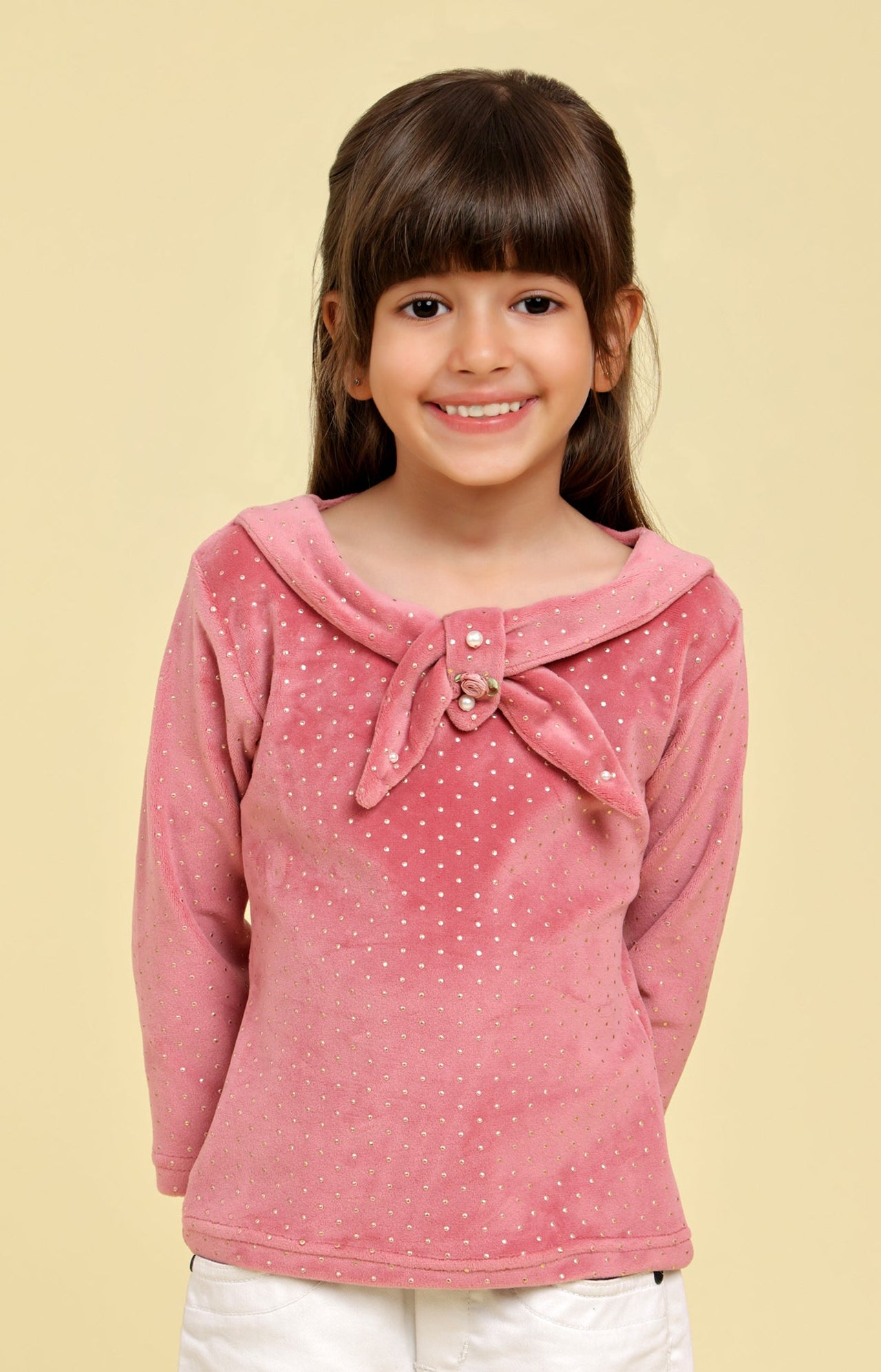 Fancy peach top with tie up bow