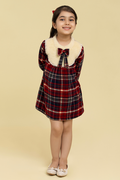 Maroon and navy check dress