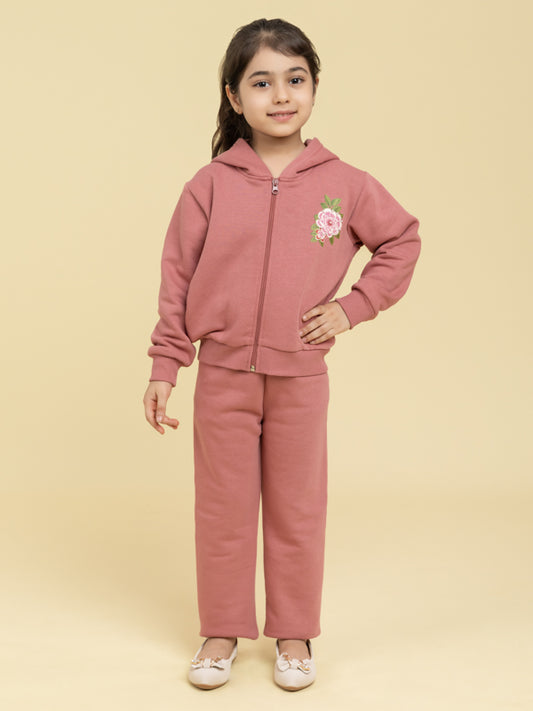 Plum tracksuit with printed floral patches