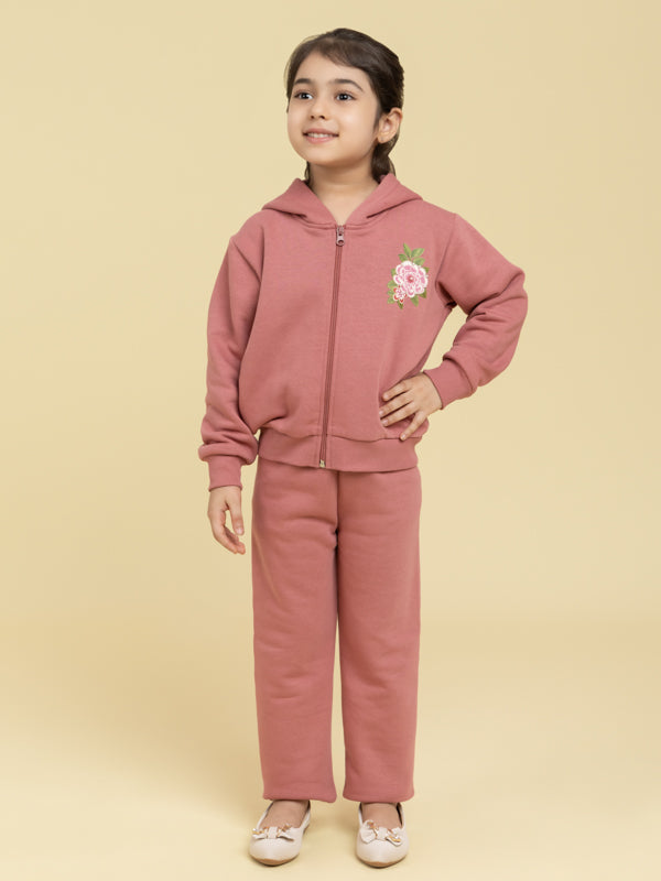 Plum tracksuit with printed floral patches