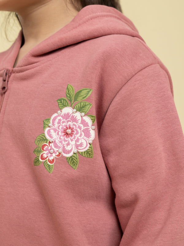 Plum tracksuit with printed floral patches