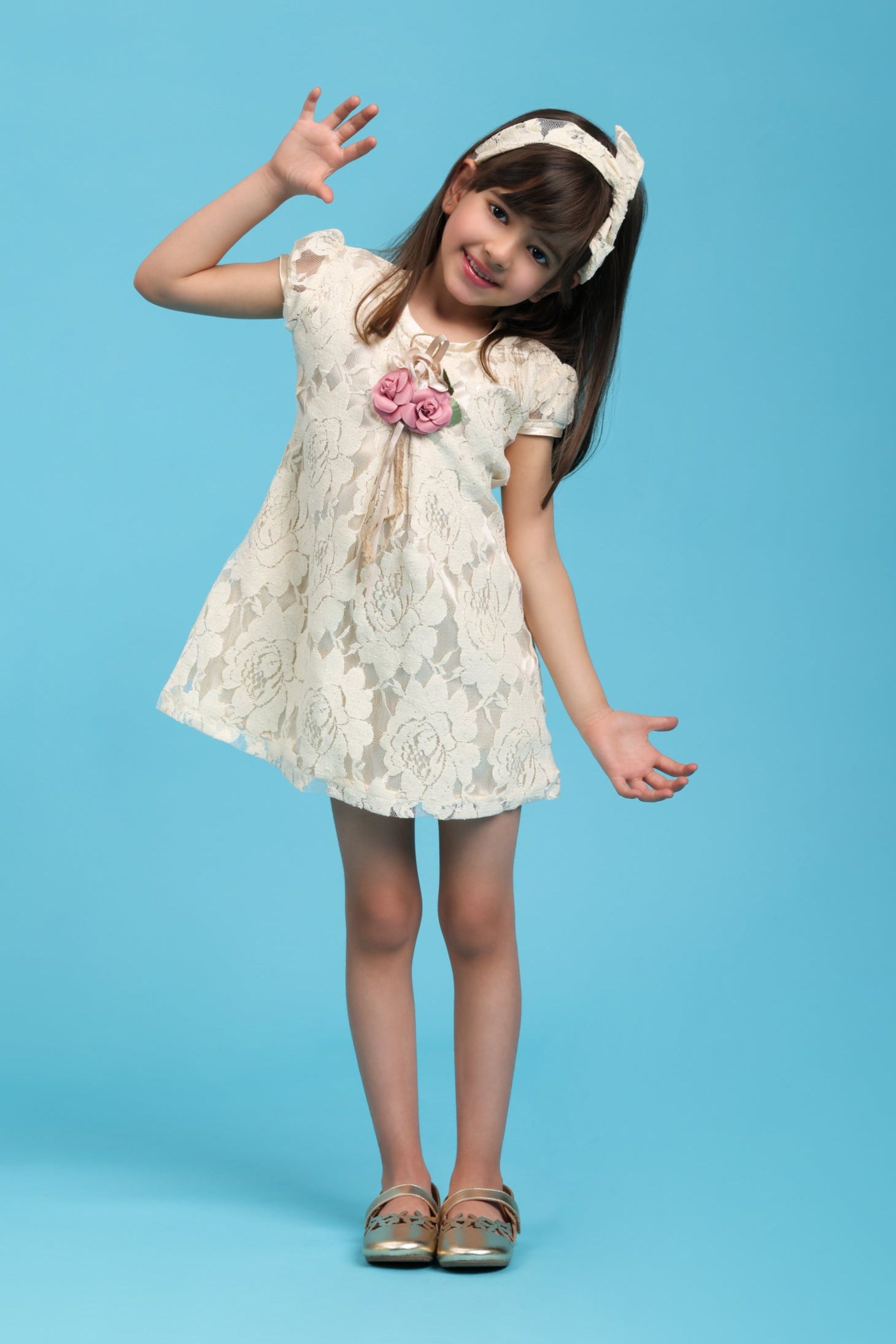 Formal net dress with fancy flower