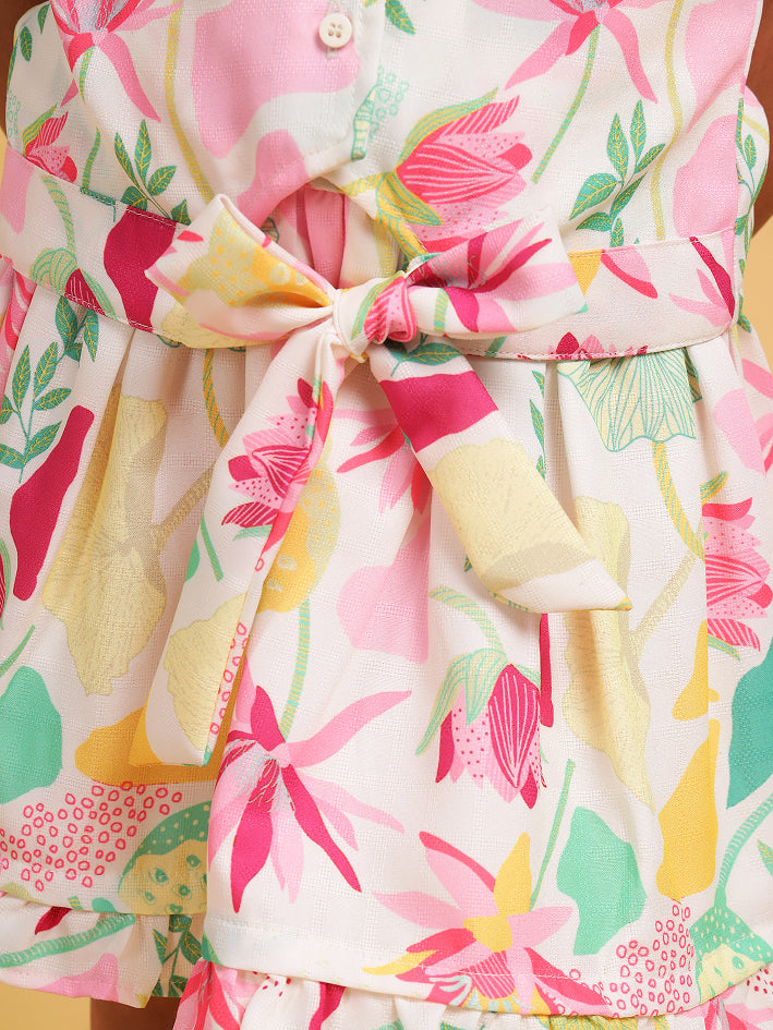 Bright floral printed skirt set