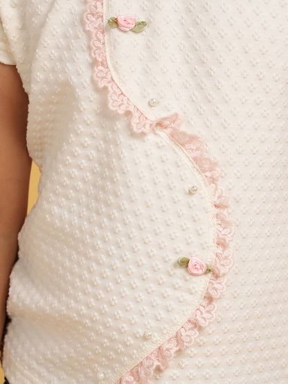 Cream top with pink lace