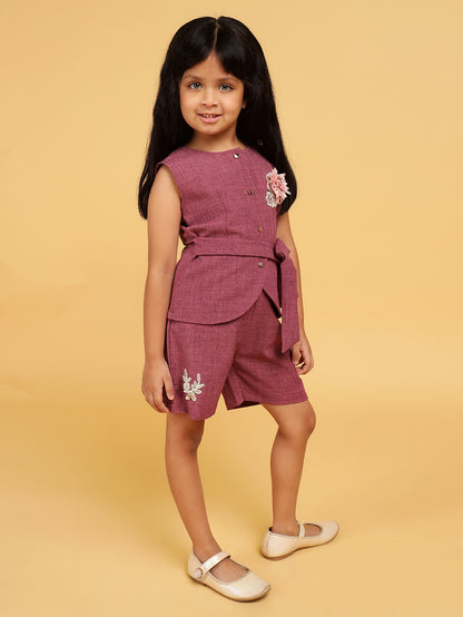Plum co-ord set with tie up top