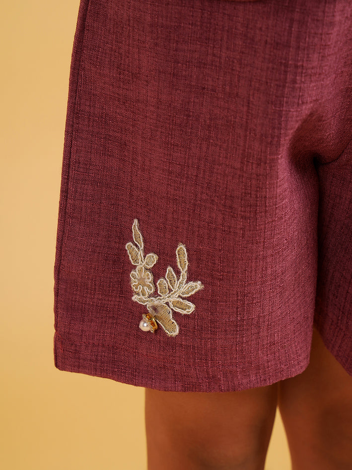 Plum co-ord set with tie up top
