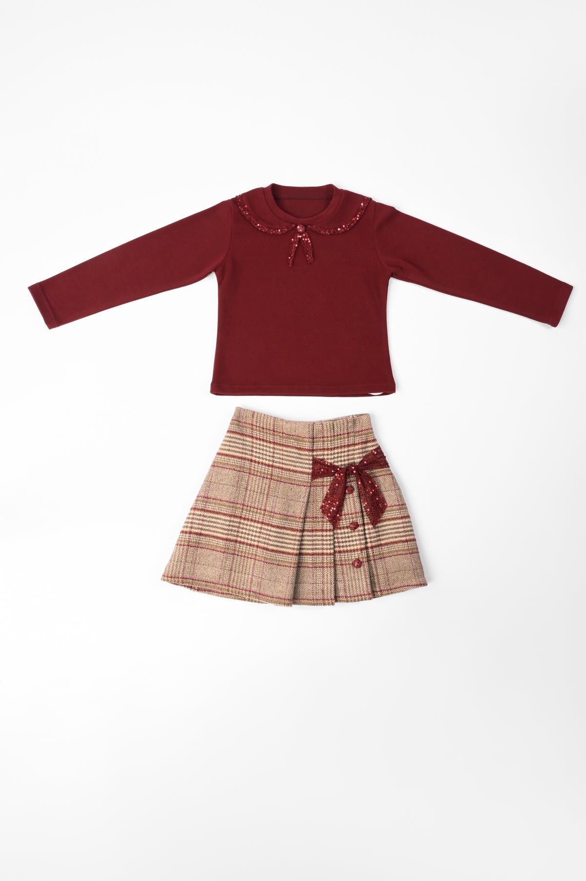 maroon top with maroon check skirt 023 024