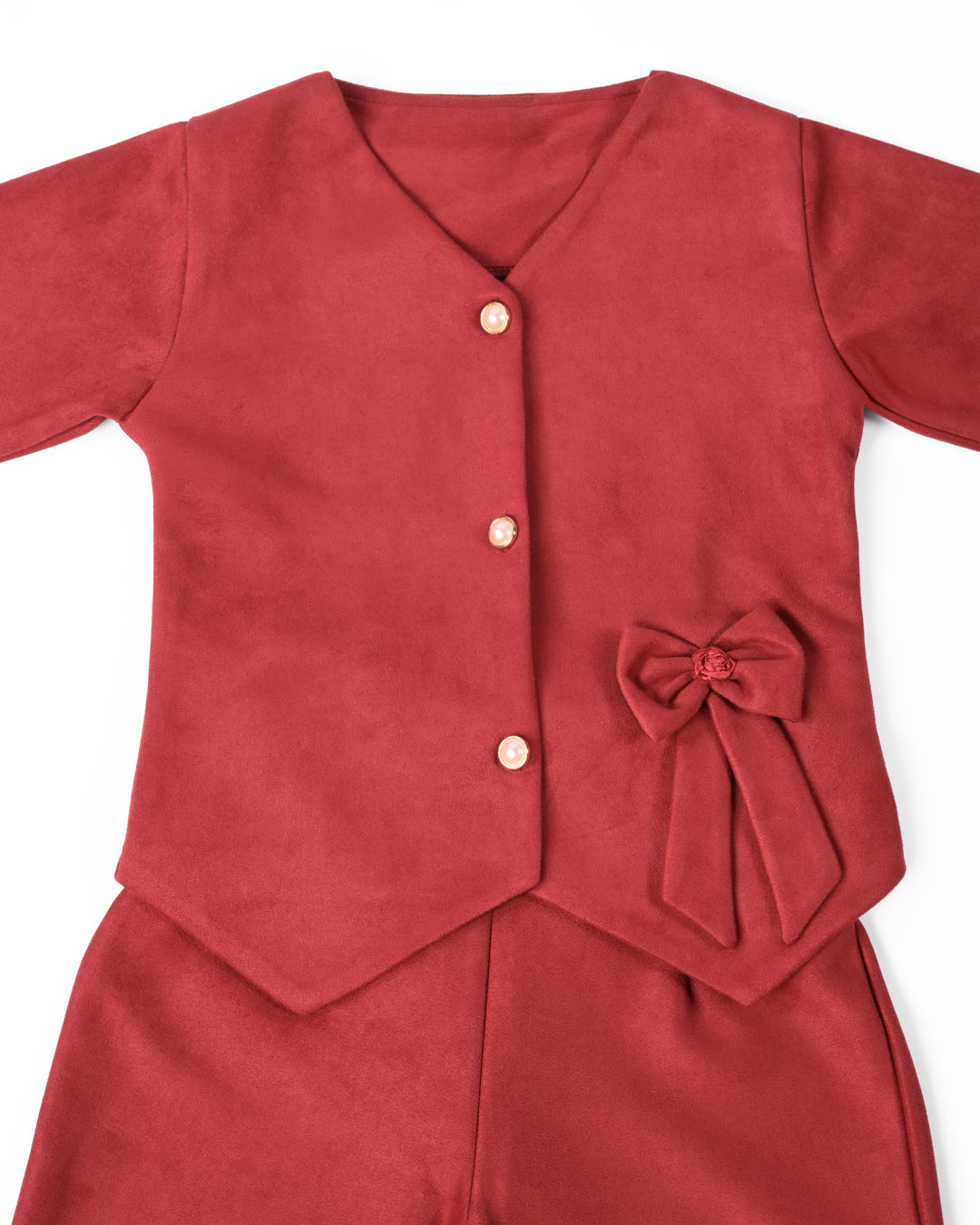 Maroon Co-ordset with Cut Work in Suede for Girls | Winter Co-Ord Set