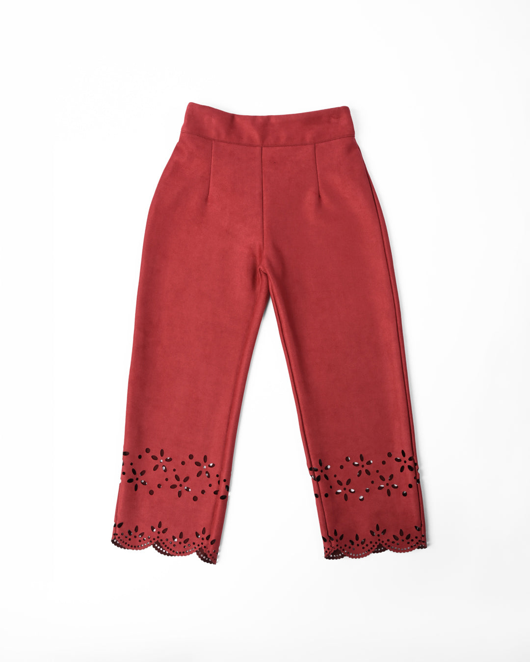 Maroon Co-ordset with Cut Work in Suede for Girls | Winter Co-Ord Set